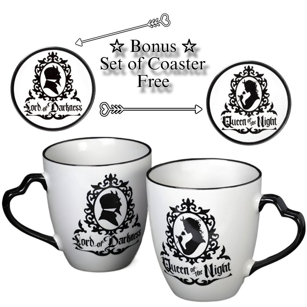 Alchemy Gothic ✦ Queen & Lord Mug Set ✦ Fine Bone China Black & White Feline NWT